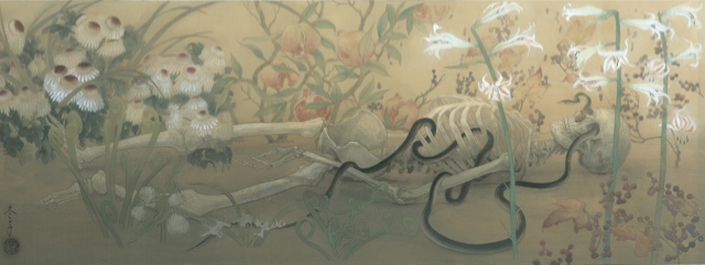 《拼接轉換》2011年絹本著色，軸30.0×80.0cm